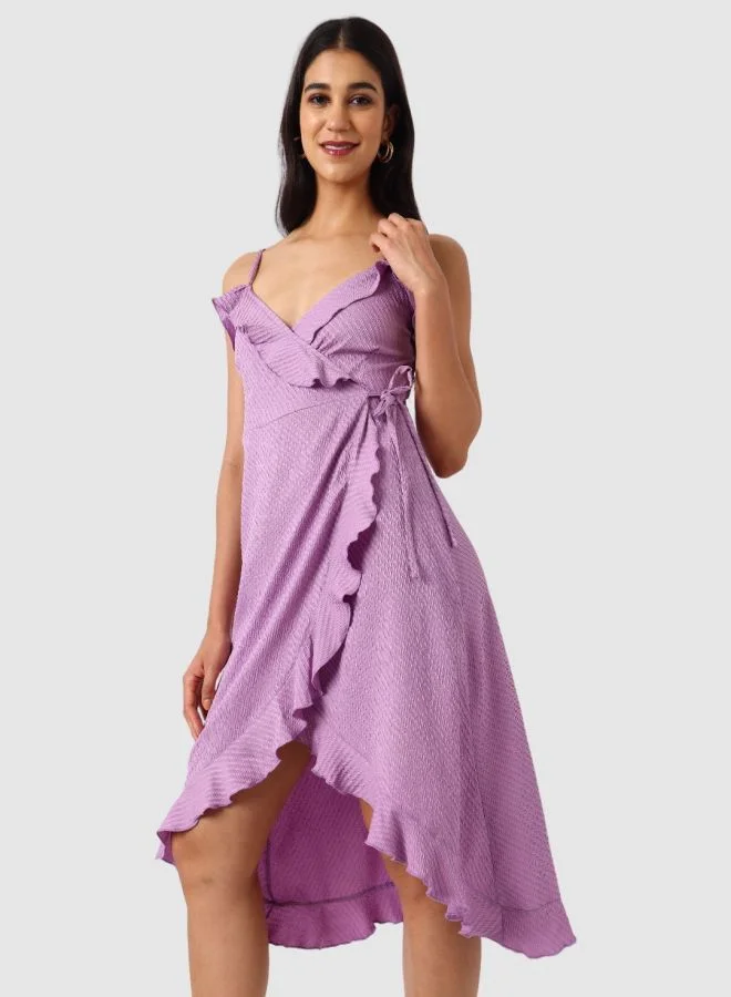 Freehand  Women Fit and Flared Textured Tie-up Neck Sleeveless Wrap Dress for Women | Best Price UAE