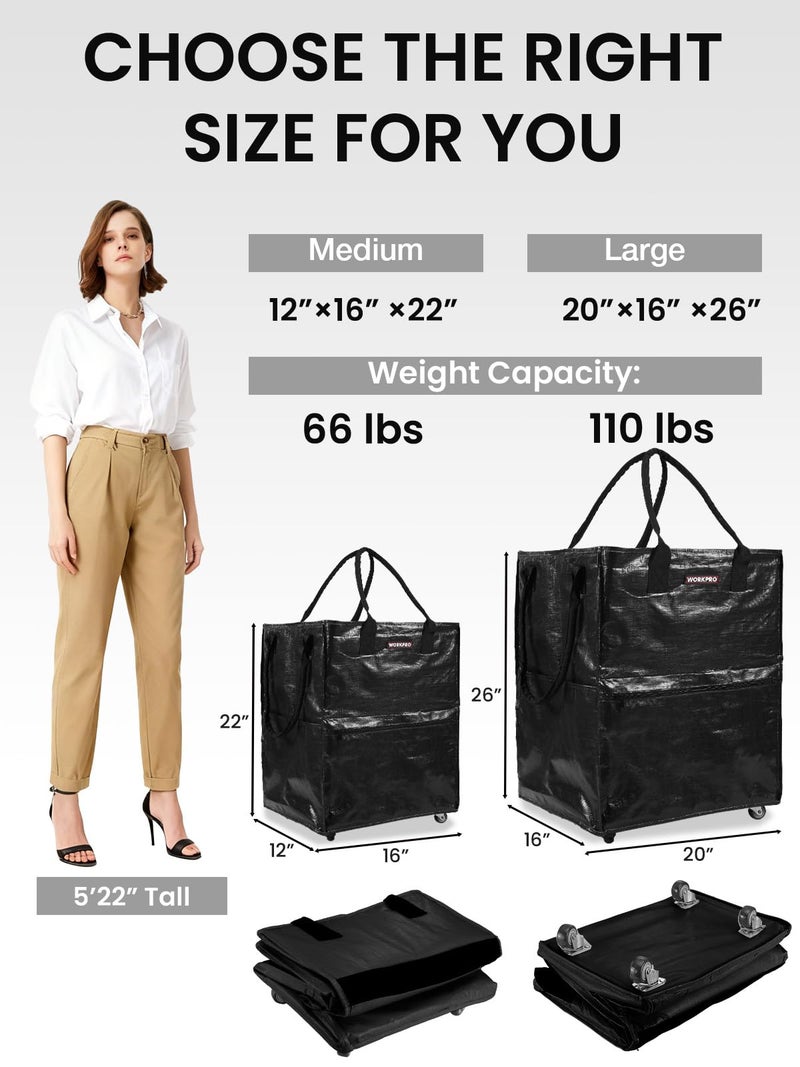 WORKPRO Large Rolling Grocery Bag, 36-Gallon Tote with 5 Wheels, 110 lbs Capacity, Dual Carry, Wide Zipper & Extra Storage for Shopping, Laundry & Moving - Image 2