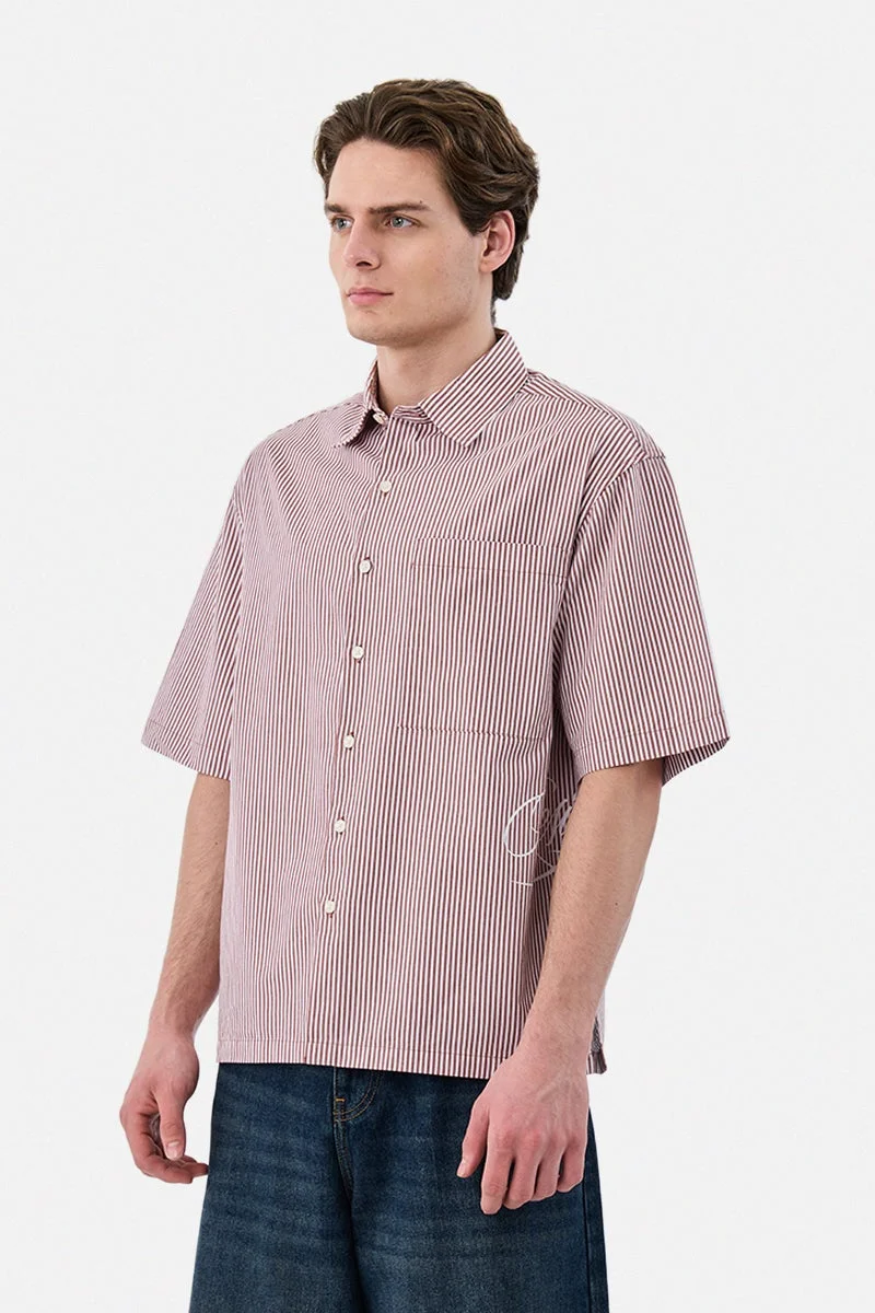 SNITCH Brown Striped Half Sleeve Boxy Shirt