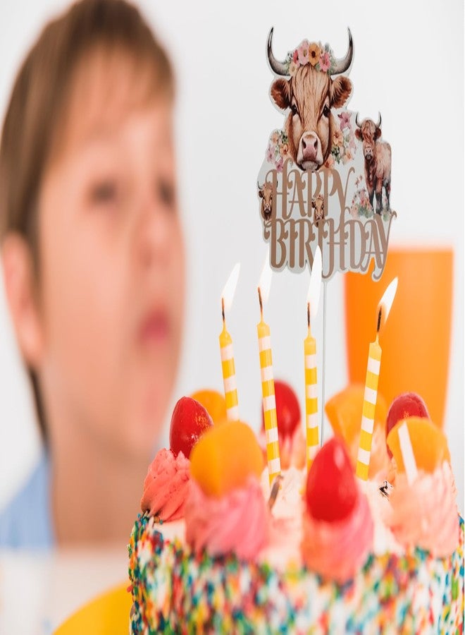 ULVEOL 6.7x7.6 Inch Highland Cow Happy Birthday Cake Topper Paper - Highlands Cow Birthday Party Supplies - Brown Glitter Highland Cow Cake Decor for Western Cowboy Theme - Birthday Party Baby Shower - Image 4