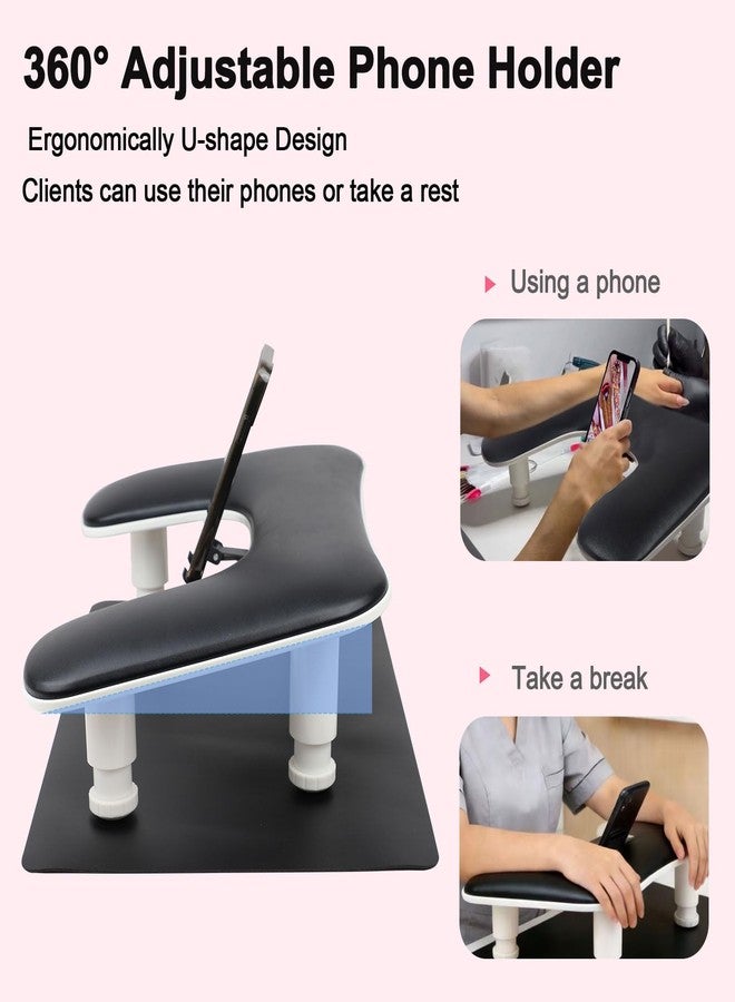 Rolomanve Arm Rest for Nails Tech with Nail Table Mat and Phone Holder,Adjustable Base U-shaped Manicure Nail Hand Rest Stand Pillow Cushion(Black) - Image 2