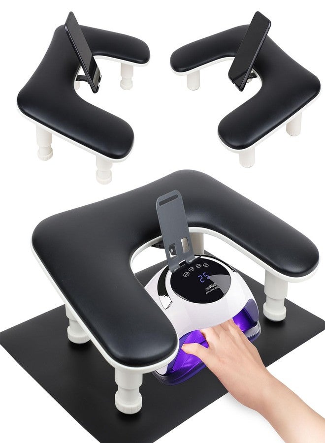 Rolomanve Arm Rest for Nails Tech with Nail Table Mat and Phone Holder,Adjustable Base U-shaped Manicure Nail Hand Rest Stand Pillow Cushion(Black) - Image 1