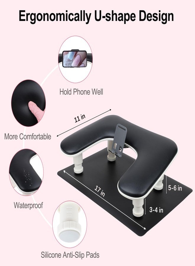 Rolomanve Arm Rest for Nails Tech with Nail Table Mat and Phone Holder,Adjustable Base U-shaped Manicure Nail Hand Rest Stand Pillow Cushion(Black) - Image 4