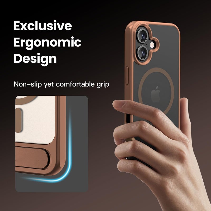 Elzzi Magnetic Cover Compatible for iPhone 16 Plus Case with Adjustable Metal Kickstand, Compatible with Mag-Safe Translucent Matte Shockproof Protective Case Phone Case,Desert Titanium - Image 3