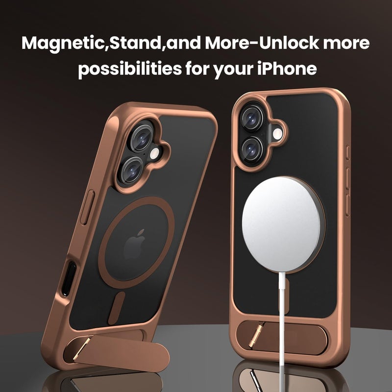Elzzi Magnetic Cover Compatible for iPhone 16 Plus Case with Adjustable Metal Kickstand, Compatible with Mag-Safe Translucent Matte Shockproof Protective Case Phone Case,Desert Titanium - Image 4