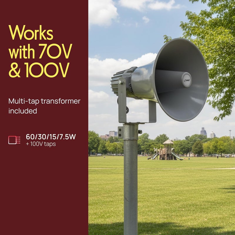 Pyle سماعة بيل الداخلية والخارجية - مكبر صوت بقدرة 60 واط بحجم 12.7 بوصة مع محول 70 فولت/100 فولت - Image 5