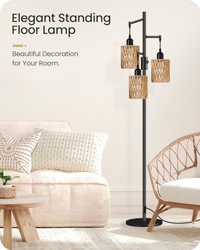 GOEBLESON Dimmable Floor Lamp, Farmhouse Tall Standing 70.3" Tree Lamp with 3 Rope Woven Lampshades, Boho Rattan Floor Lights, 4W 3 LED Bulbs Included, for Living Room, Bedroom, Study, Office B03LD05 - Image 4