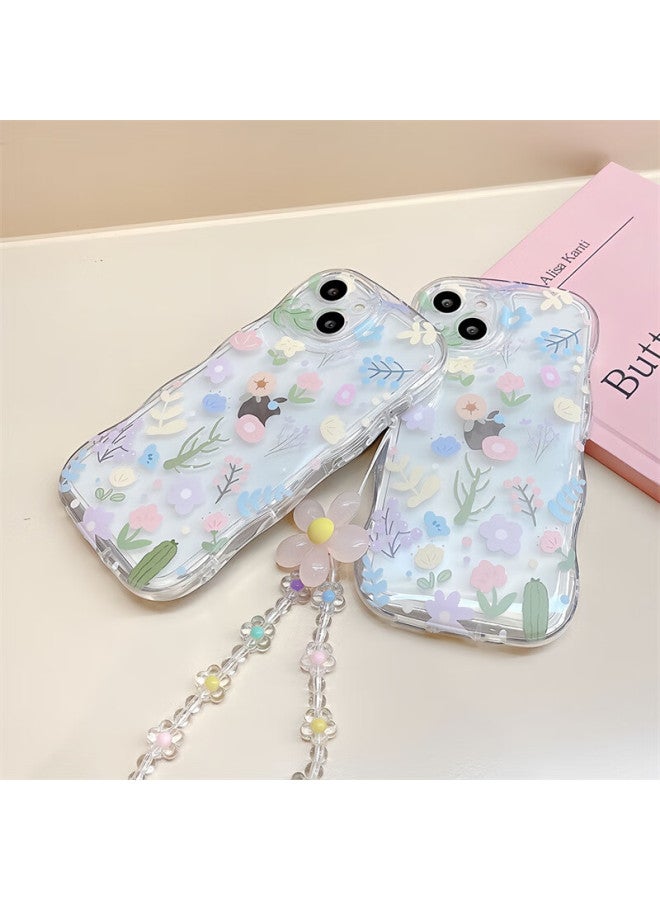 Jiang Ming Jiangming Compatible With Apple Iphone 15 Plus Case, New Generation Iphone 15 Plus Protective Cover, Soft Shell, Transparent Wave Airbag Shockproof, Floral Pattern, Fresh Style With Hand Chain Strap - Image 4