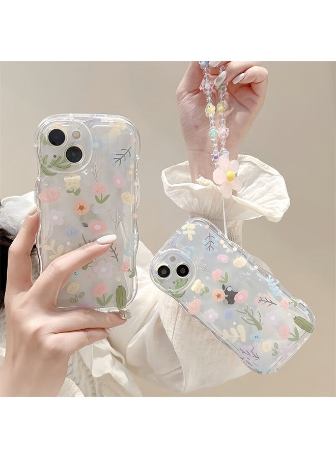 Jiang Ming Jiangming Compatible With Apple Iphone 15 Plus Case, New Generation Iphone 15 Plus Protective Cover, Soft Shell, Transparent Wave Airbag Shockproof, Floral Pattern, Fresh Style With Hand Chain Strap - Image 2