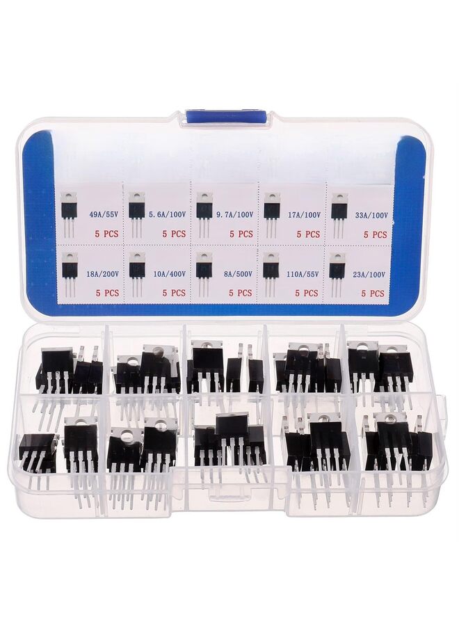 50 Pcs Transistor Kit: N-channel, P-channel Transistors, 10 Values, Pack of 50 (5 Each), Infrared Remote Control Compatible - Image 2