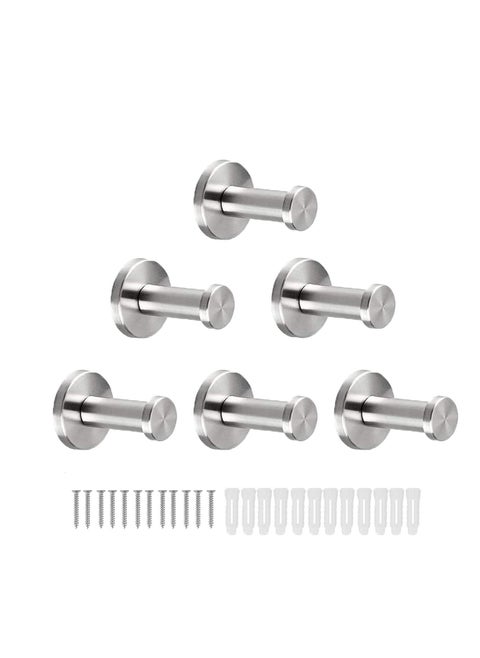 6 Pack Bathroom Towel Hooks, Robe Hook Stainless Steel Heavy Duty Clothes Hanger for Bathroom Bedroom Kitchen Hotel (12 screws + 12 nuts)
