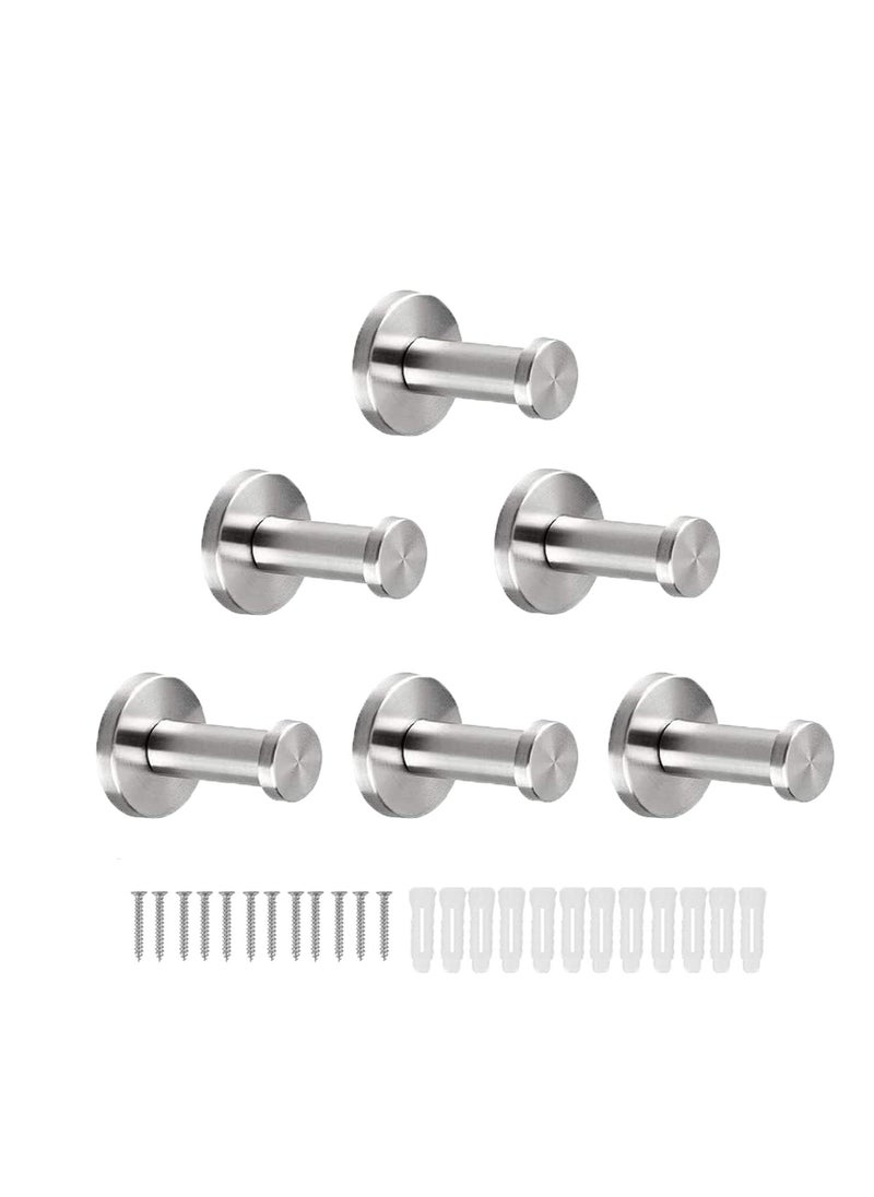 6 Pack Bathroom Towel Hooks, Robe Hook Stainless Steel Heavy Duty Clothes Hanger for Bathroom Bedroom Kitchen Hotel (12 screws + 12 nuts)