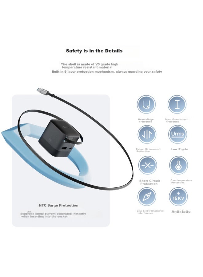 Cuktech Cooltech Cp6 67w Gan Charger With Type-c Retractable Cable Multi-port Fast Charging Head For Apple 16/ Xiaomi/ Huawei Ipad Laptop - Image 3