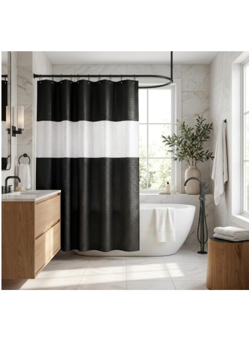 Bathlux PVC Shower Curtain, 3D Geometric Prism Pattern, Waterproof and Easy to Clean, 180x180 cm - Black*white - 180x180 سم - Image 1