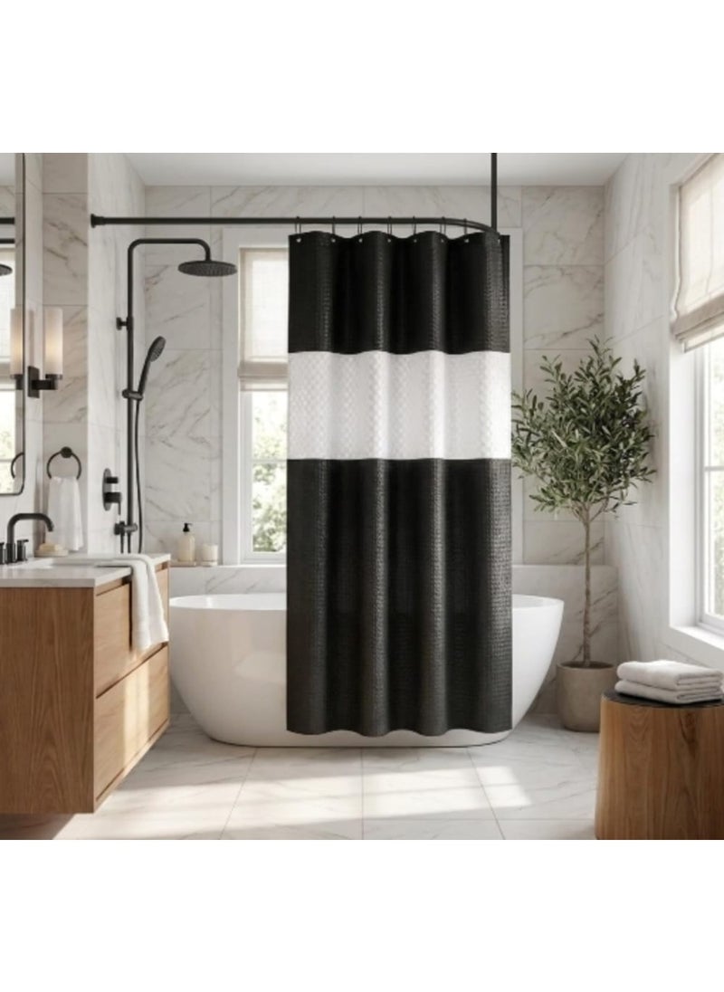 Bathlux PVC Shower Curtain, 3D Geometric Prism Pattern, Waterproof and Easy to Clean, 180x180 cm - Black*white - 180x180 سم - Image 3