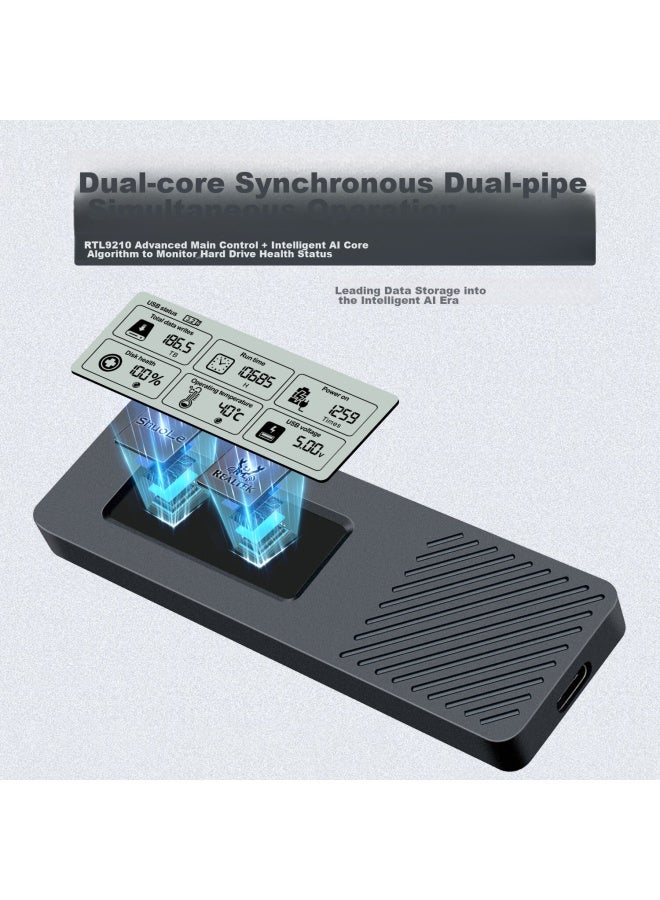ShuoLe حاوية قرص صلب ذكي رقمي من شوال M.2 Nvme مع مراقبة الصحة، حاوية قرص صلب محمولة Type-C 3.2، متوافقة مع أجهزة الكمبيوتر المحمولة، SSD خارجي، تصميم معدني بالكامل - Image 5