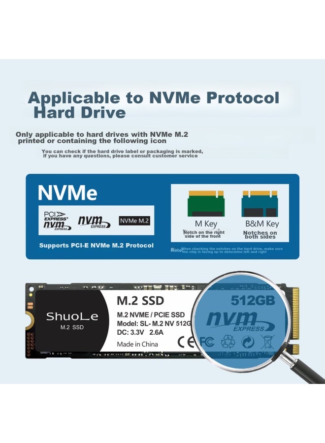 ShuoLe حاوية قرص صلب ذكي رقمي من شوال M.2 Nvme مع مراقبة الصحة، حاوية قرص صلب محمولة Type-C 3.2، متوافقة مع أجهزة الكمبيوتر المحمولة، SSD خارجي، تصميم معدني بالكامل - Image 4