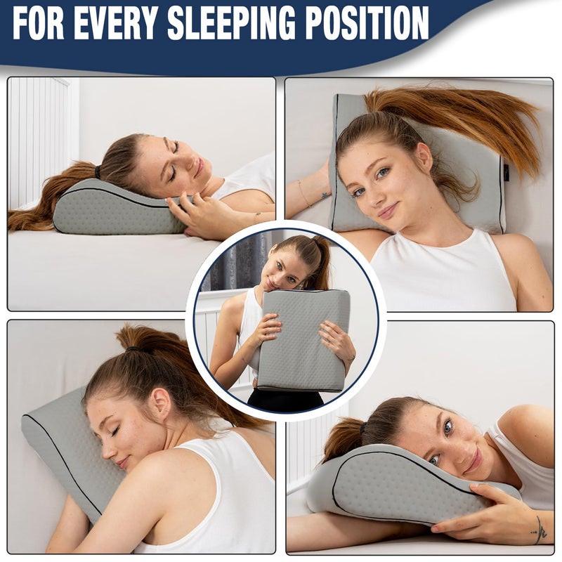 Alkamto Travel & Camping Comfortable Memory Foam Pillow - Easy To Carry Portable Bag - Temperature Regulating Pillow Case (Grey Contour) - Image 2