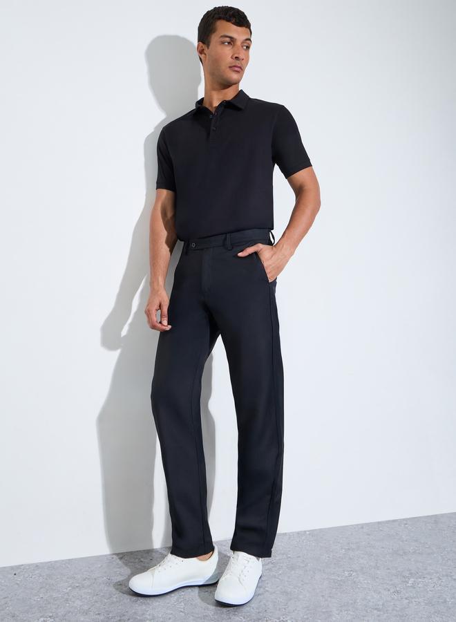 Styli Black Solid Regular Fit Trousers - Image 2