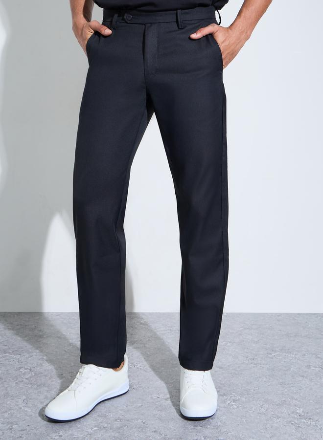 Styli Black Solid Regular Fit Trousers - Image 1
