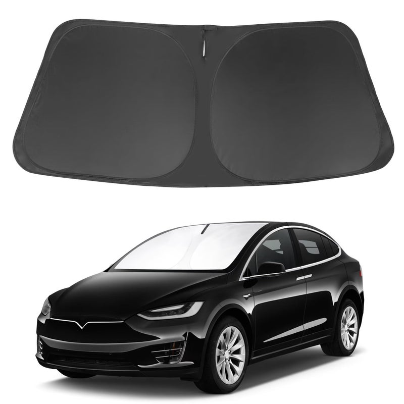 Windshield Sun Shade Compatible with 20162024 2025 Tesla Model X Tesla X Accessories Foldable Sunshade Front Sun Visor Protector Keep Car Cooler