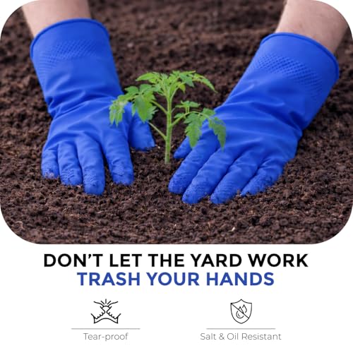 LADWA Premium Rubber Cleaning Gloves, Blue Color Reusable Waterproof Gloves for Dishwashing, Kitchen Cleaning, Laundry and Gardening Use with Anti-Slip Grip (Pack of 1 Pair) - Image 4