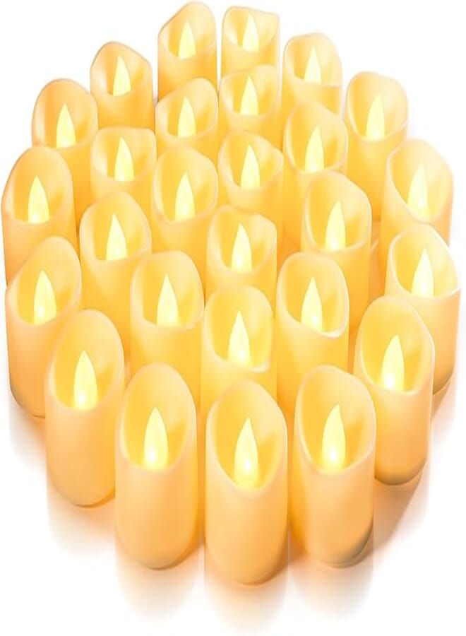 LTETTES PACK OF 24(1.5" x 1.2") Warm White Light Waterproof LED Tea Light Candles, Coin Battery Operated LED Diyas With Remote For Home Decorations, Festivals, Diwali, Gifts, Wedding & Other Occasions