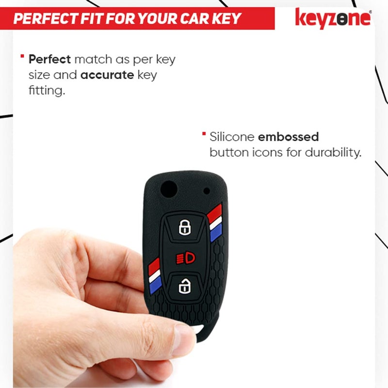 KeyZone Striped Silicone Key Cover & Keychain Compatible for Tata Curvv, Nexon, Harrier, Safari, Altroz, Punch, Tigor, Tiago 3 Button Flip (Brown with Brown Striped Keychain) - Image 3