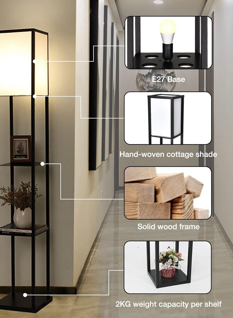 Alruht Floor Lamp with Shelves, Modern Industrial Square Tall Standing Lamp, Dimmable Corner Display Bookshelf Lamp for Living Room, Bedroom and Office - Image 3