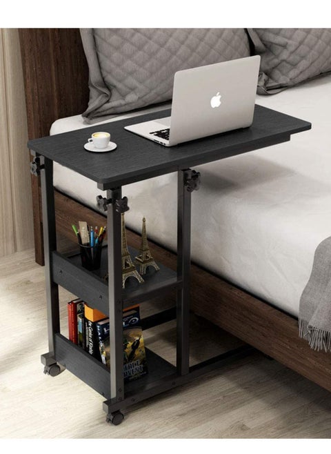 Bedside Table Adjustable Height, Foldable Laptop Overbed Table for Home Laptop Computer Bed Desk with Wheels (Black)
