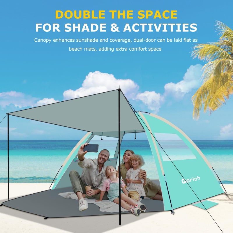 Gorich Beach Tent with Canopy - Easy Setup 3-4/5-6/7-8 Person Portable Sun Shelter, UPF 50+ UV Protection Sun Shade, Lightweight & Compact Beach Cabana for Family Travel - Image 2