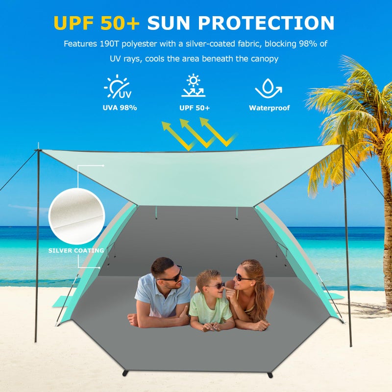 Gorich Beach Tent with Canopy - Easy Setup 3-4/5-6/7-8 Person Portable Sun Shelter, UPF 50+ UV Protection Sun Shade, Lightweight & Compact Beach Cabana for Family Travel - Image 3