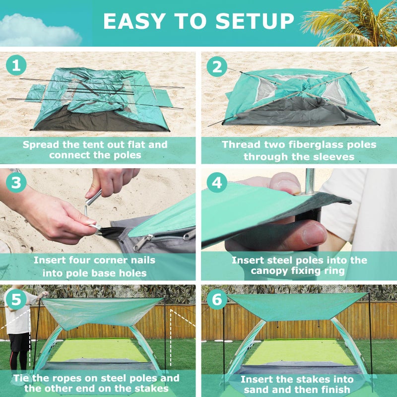 Gorich Beach Tent with Canopy - Easy Setup 3-4/5-6/7-8 Person Portable Sun Shelter, UPF 50+ UV Protection Sun Shade, Lightweight & Compact Beach Cabana for Family Travel - Image 5