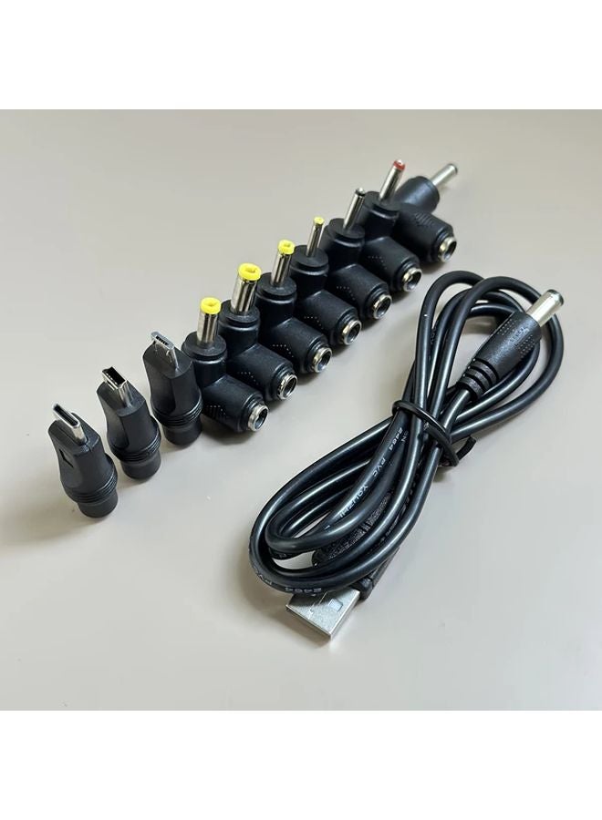 1 كابل محول من USB إلى DC 5.5x2.1 مم مع 10 أنواع من الموصلات الذكورية باللون الأسود - Image 4