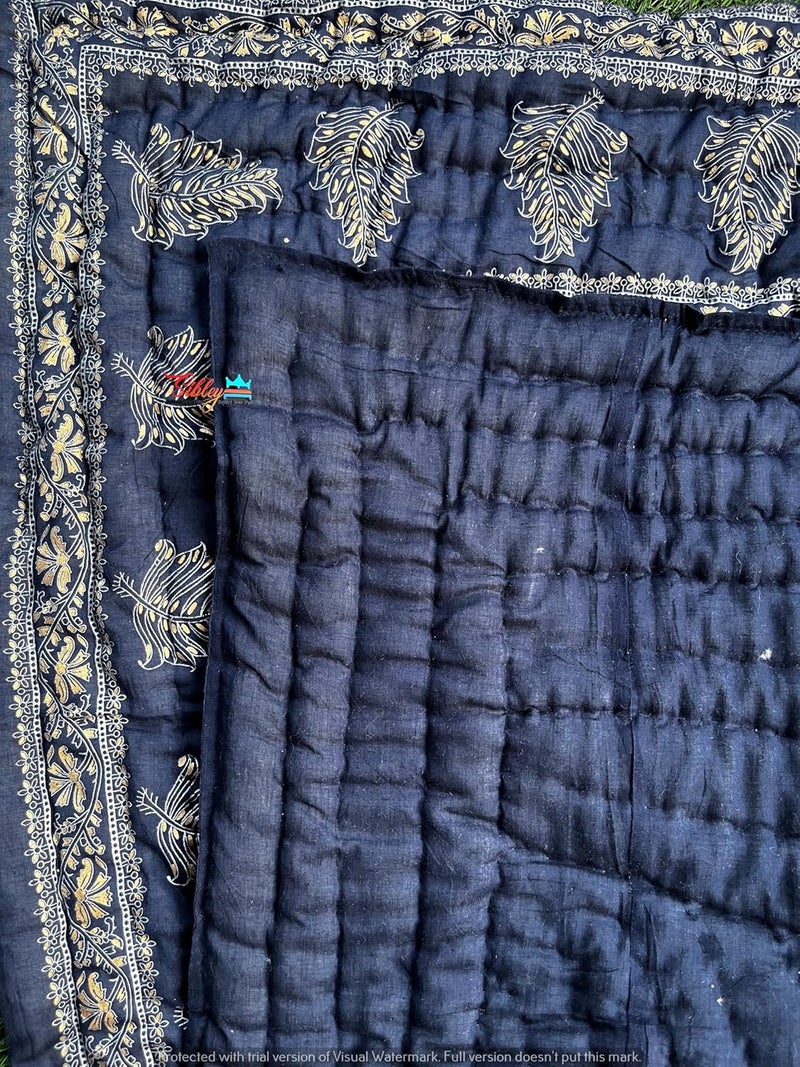 SIBLEY Traditional Hand Made 400 TC Jaipuri Soft Light Weight Pure Cotton Jaipuri Print RazaiQuiltBlanketRazai for Single Bed Pack of 2 Dark Blue - Image 3