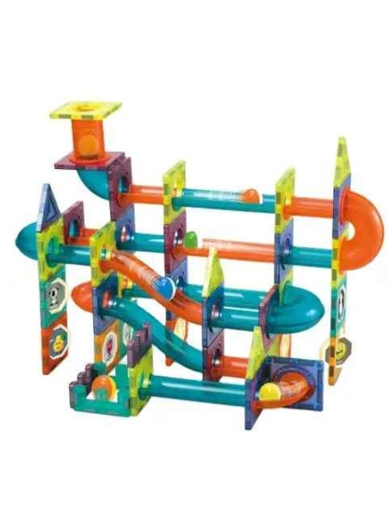 TEGRILO 96 Pieces Colorful Race Track Building Blocks, Educational Magnetic Tiles Toy Set. 3D Magnetic Marble Run Set Preschool Learning Construction Puzzle For Kids. - Image 1