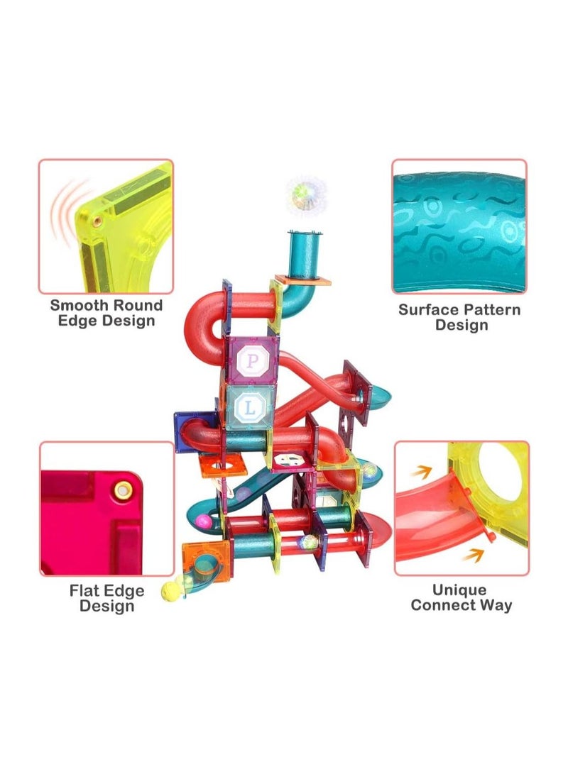 TEGRILO 96 Pieces Colorful Race Track Building Blocks, Educational Magnetic Tiles Toy Set. 3D Magnetic Marble Run Set Preschool Learning Construction Puzzle For Kids. - Image 4