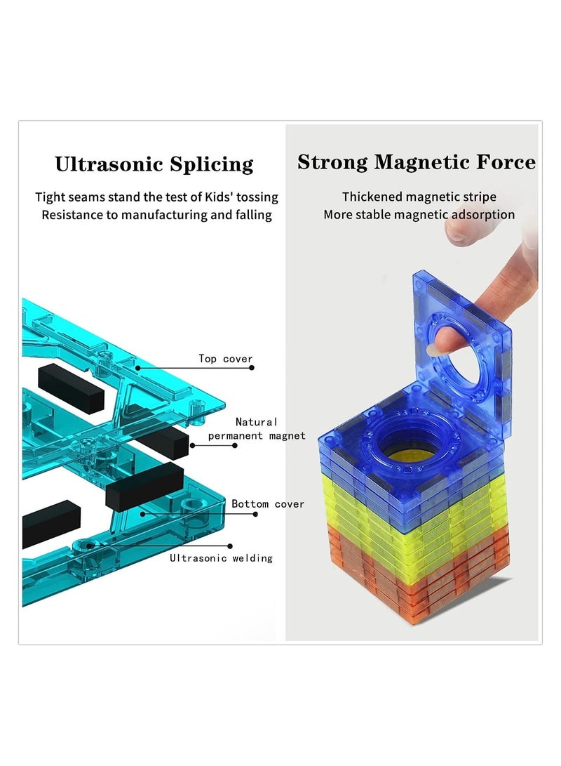 TEGRILO 96 Pieces Colorful Race Track Building Blocks, Educational Magnetic Tiles Toy Set. 3D Magnetic Marble Run Set Preschool Learning Construction Puzzle For Kids. - Image 5