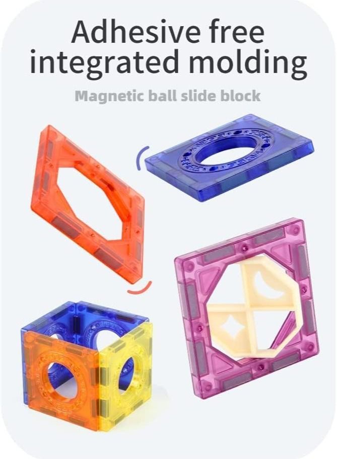 TEGRILO 96 Pieces Colorful Race Track Building Blocks, Educational Magnetic Tiles Toy Set. 3D Magnetic Marble Run Set Preschool Learning Construction Puzzle For Kids. - Image 2