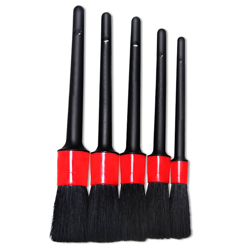 Car Wash Soft-Bristled Brush, Detailed Home And Car Dual-Purpose Car Cleaning Beauty Tool Set, 5-Piece Set, Detailed Black And Red Crevice Brush - Image 5