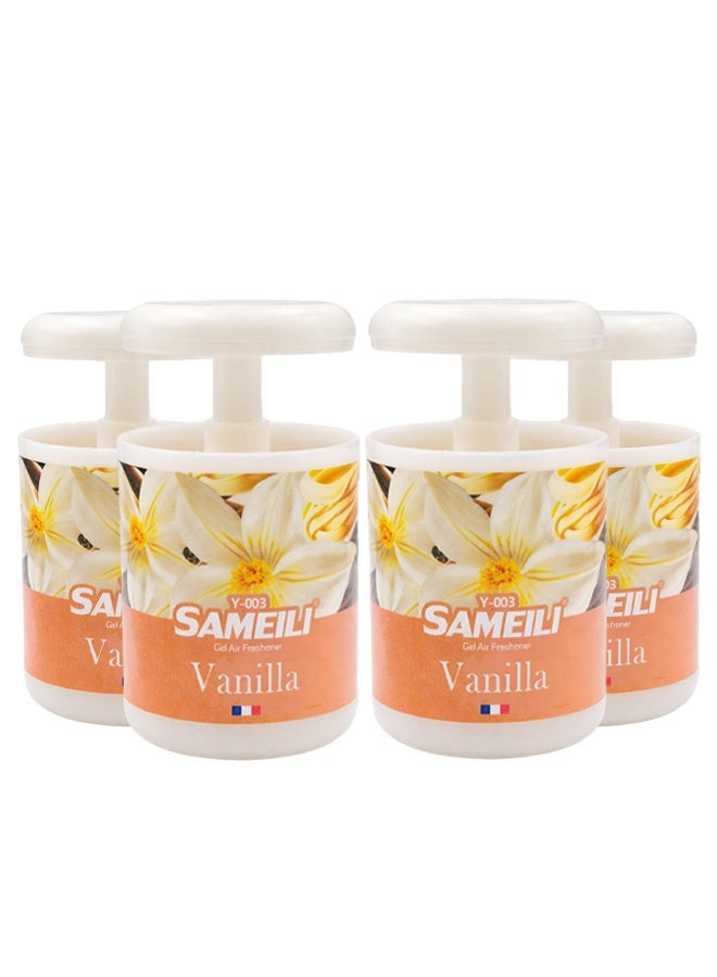 ساميلي مجموعة مكونة من 4 قطع: معطر جو جل SAMEILI برائحة الفانيليا (طراز Y-003) – معطر جل قابل للتعديل (نوع السحب)، يوفر تحكماً طويل الأمد في الروائح، مناسب للسيارات (لوحة القيادة وحامل الأكواب)، وللمنزل والمكتب. - Image 1