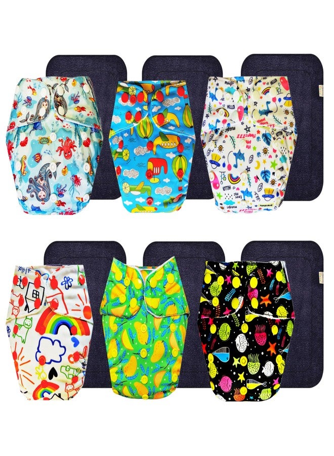 Dumbledo Premium Cloth Diaper with Black Insert (Pack of 6) | Snug Fit | Reusable & Washable | Quick Dry | All-Day Wear | 3 Months - 3 Years | Unisex Baby - Image 1