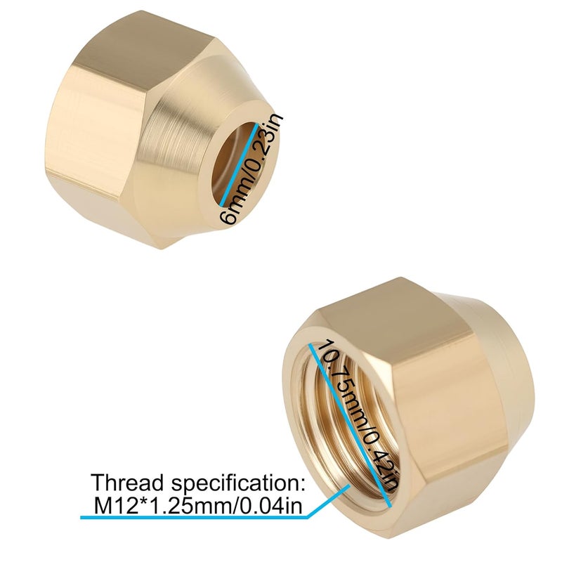 Micro Traders 4pcs 6MM M12x1.25 Thread Brass Flare Reducing Nuts for Refrigeration, HVAC, Heating, Industrial Piping Systems - Image 4