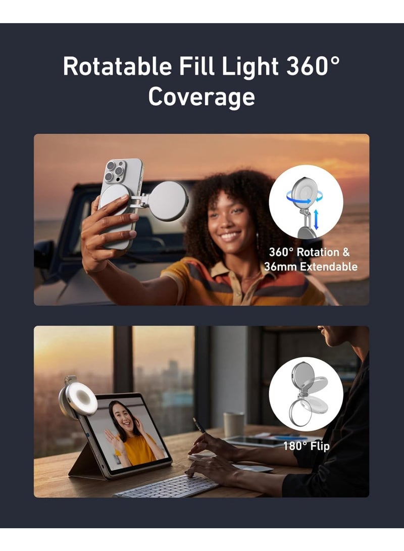 TELESIN° Magnetic Selfie Light with Mirror, 360° LED Fill Light for iPhone Magsafe & Non-Magsafe Phones, 3 Color, Height Adjustable - Image 3