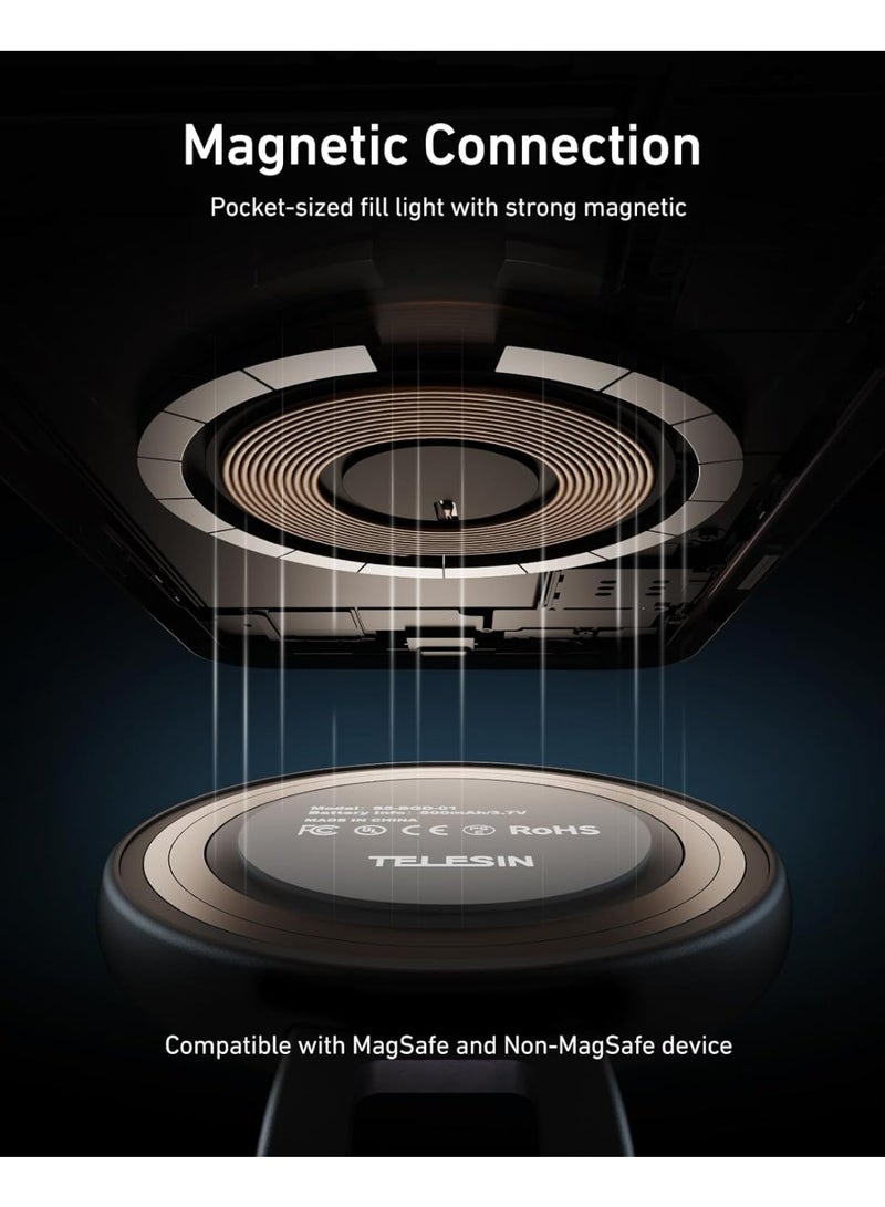 TELESIN° Magnetic Selfie Light with Mirror, 360° LED Fill Light for iPhone Magsafe & Non-Magsafe Phones, 3 Color, Height Adjustable - Image 5