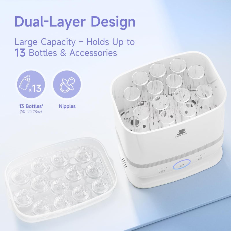 Snow Bear Baby Bottle Sterilizer and Dryer with Touchscreen, 6-in-1 Steam Bottle Sterilizer for Baby Bottles Pacifier, Breast Pump Part, 13 Bottles Extra-Large Capacity for Fast Drying Baby Essential - Image 5