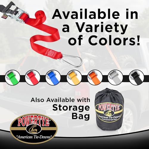 PowerTye 1.5 inch x 6.5ft Heavy Duty Ratchet Tie Down Straps with Carabiner Hooks, Soft-Tye & Storage Bag, for Motorcycle, ATV, Trailer & Cargo - 1,000 lb WLL - Made in USA - Red/Black Pair - Image 4
