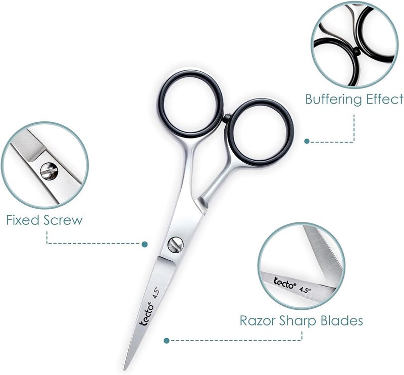 Tecto 45 Beard Moustache Scissors with Comb Pouch Stainless Steel Eyebrow Facial Hair Grooming Kit for Men - Image 3