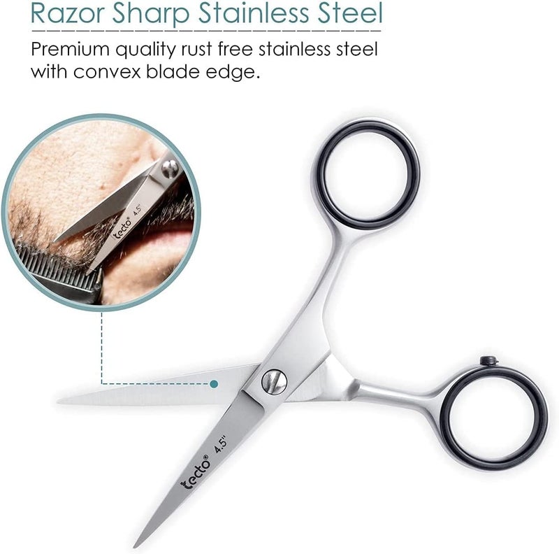 Tecto 45 Beard Moustache Scissors with Comb Pouch Stainless Steel Eyebrow Facial Hair Grooming Kit for Men - Image 2