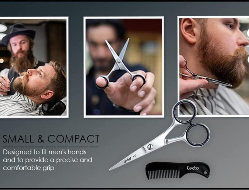 Tecto 45 Beard Moustache Scissors with Comb Pouch Stainless Steel Eyebrow Facial Hair Grooming Kit for Men - Image 4